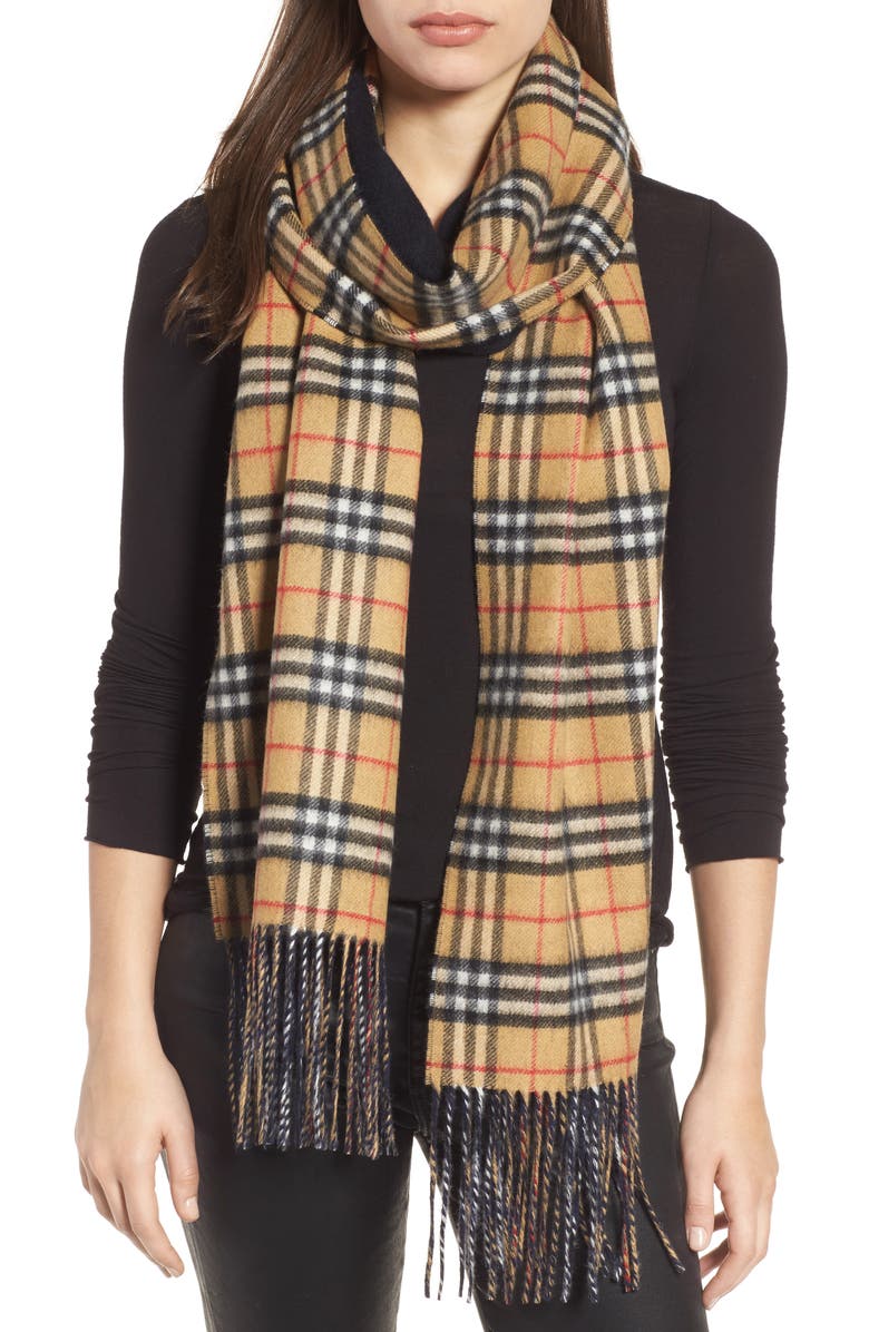 Burberry Reversible Vintage Check Cashmere Scarf, Alternate, color, 