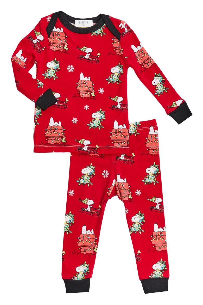 Peanuts Snoopy Boo Boo Fitted Two-Piece Pajamas, Main, color, MERRY CHRISTMAS SNOO