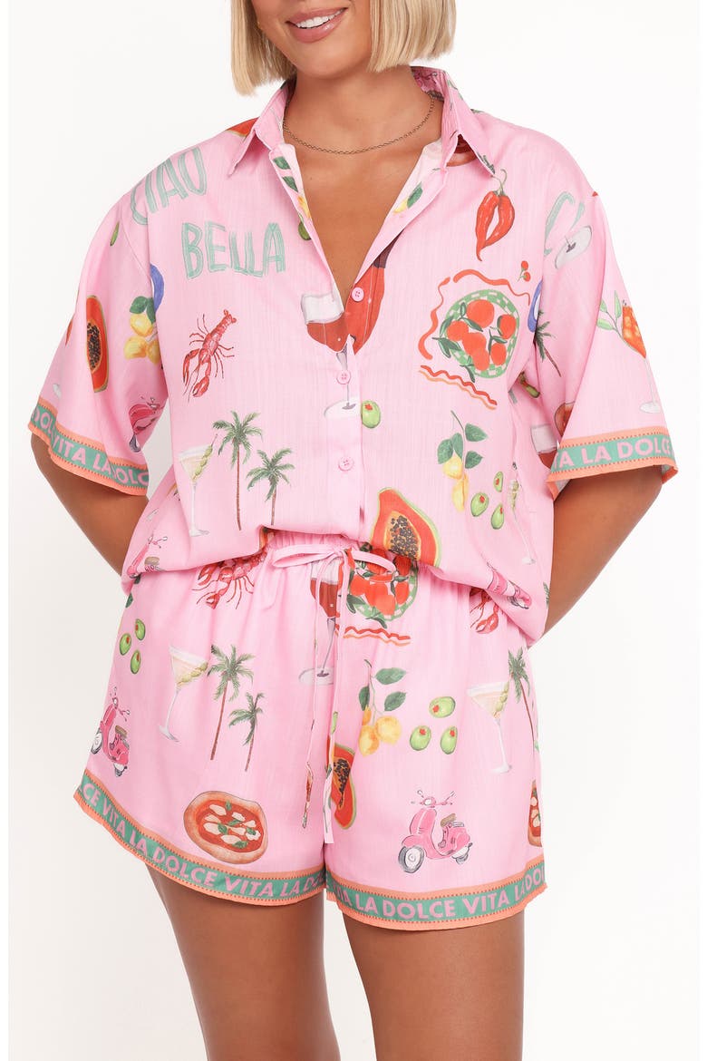 Giulia La Dolce Vita Print Button-Up Shirt & Shorts Set, Main, color, DOLCE VITA