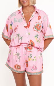 Petal & Pup Giulia La Dolce Vita Print Button-Up Shirt & Shorts Set