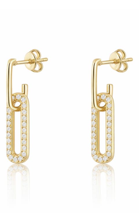 Paper Clip Pavé Linear Drop Earrings