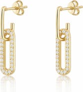 Argento Vivo Sterling Silver Paper Clip Pavé Linear Drop Earrings