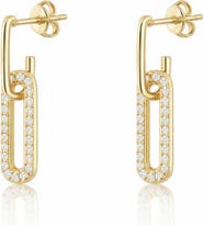 Argento Vivo Sterling Silver Paper Clip Pavé Linear Drop Earrings