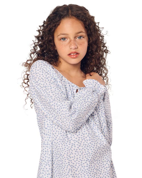 Shop Petite Plume Kids' Delphine Heart Print Nightgown In Blue