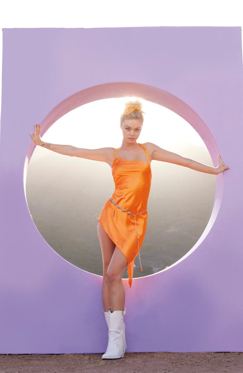 Dreamgirl Asymmetric Satin Chemise, Alternate, color, 