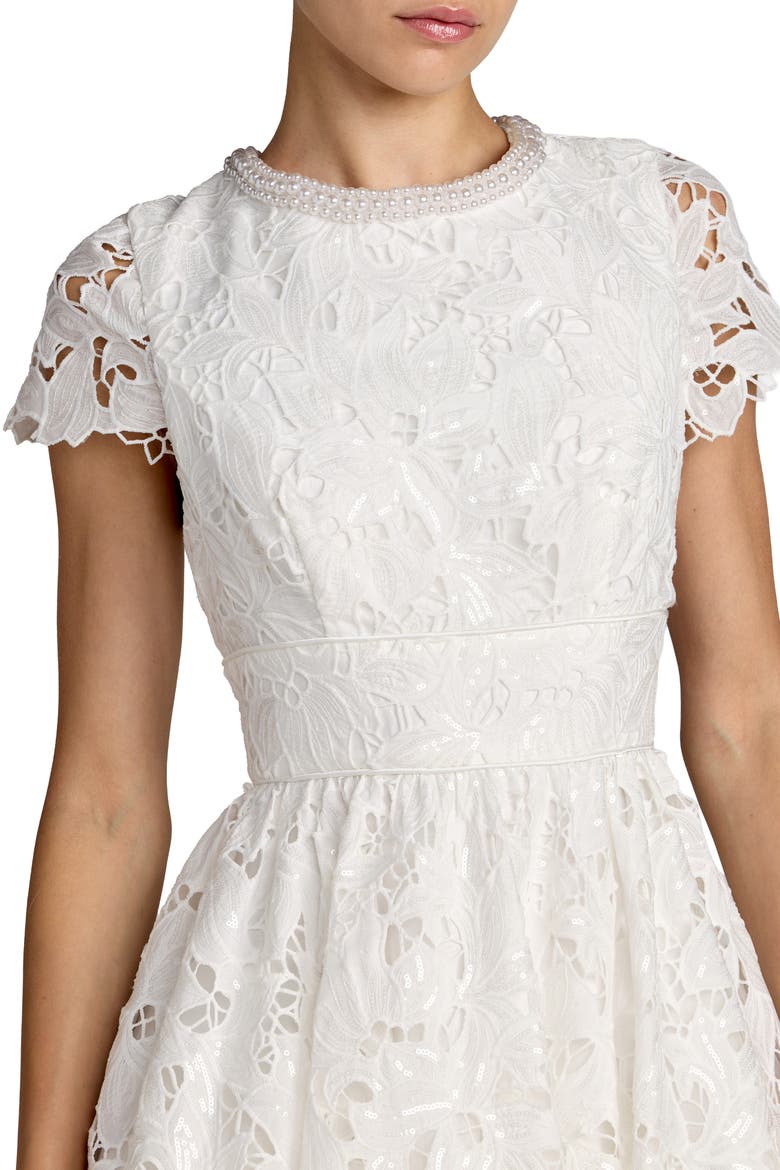 Petite Lace Embellished Cap Sleeves A Line Midi Dress, Alternate, color, Ivory