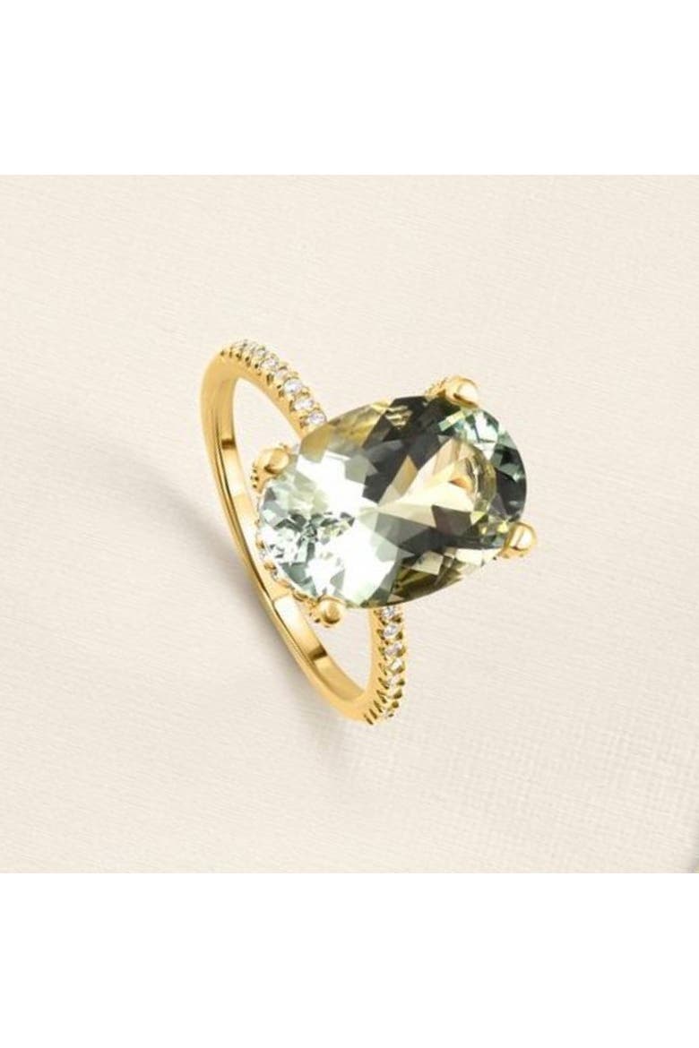 5 3/4Ct Oval Green Amethyst Diamond Side Halo Ring 14k Gold Lab Grown, Alternate, color, 14k Yellow Gold