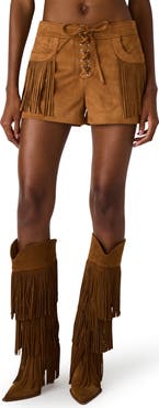 Steve Madden Cheyenne Fringe Detail Faux Suede Shorts