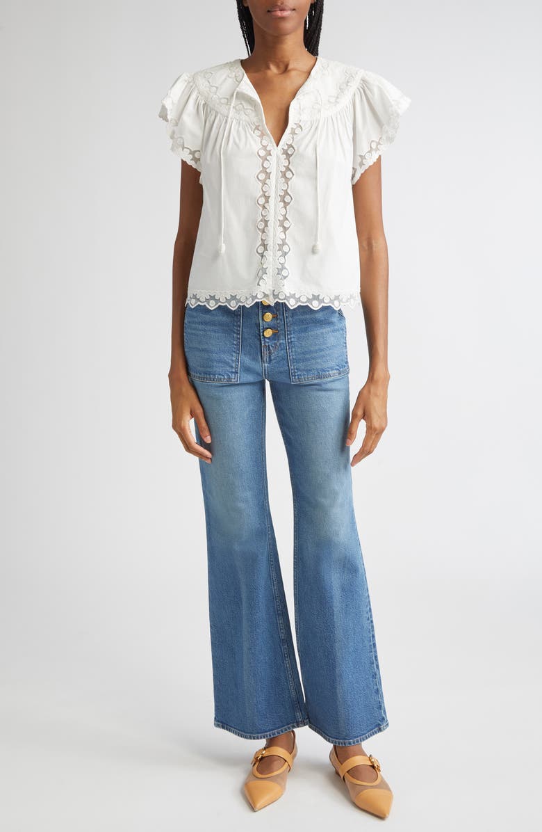 Ulla Johnson Effie Flutter Sleeve Cotton Top, Alternate, color, Pristine