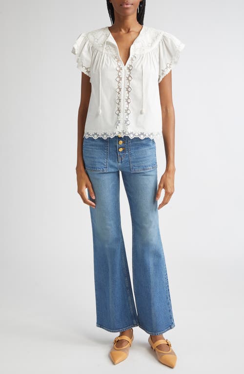 Ulla Johnson Effie Flutter Sleeve Cotton Top In White
