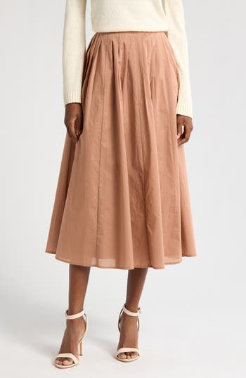 Wayf Amelie Pleated Cotton Midi Skirt