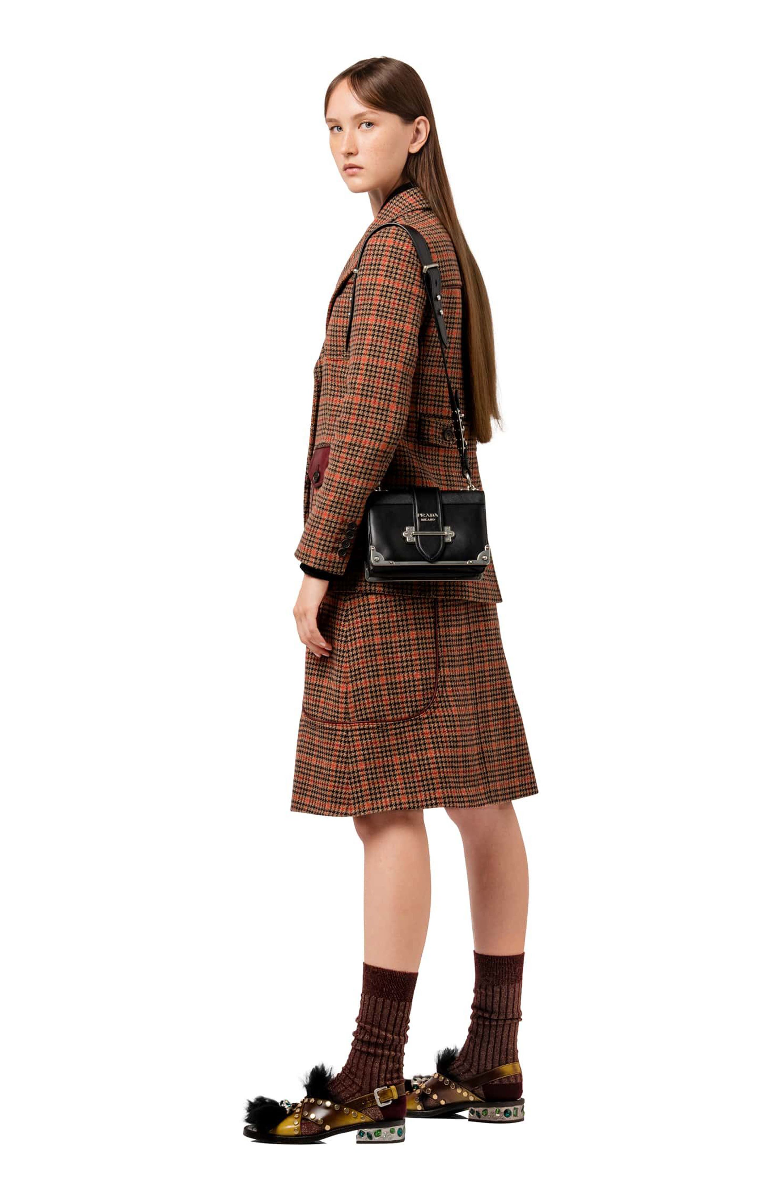 Prada Cahier City Calfskin & Saffiano Shoulder Bag, Alternate, color, 