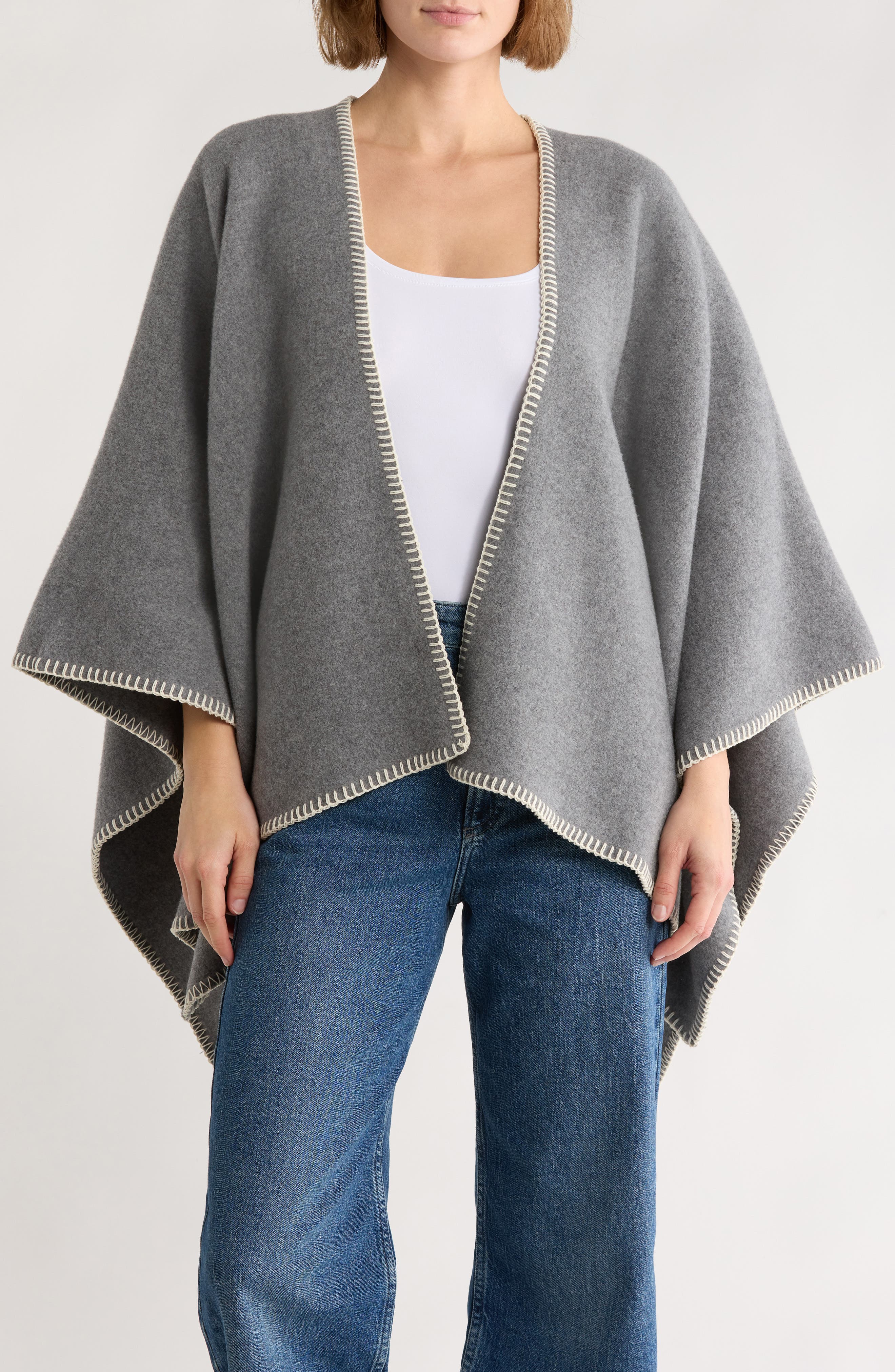 rag & bone Ingrid Blanket Stitch Wool Poncho