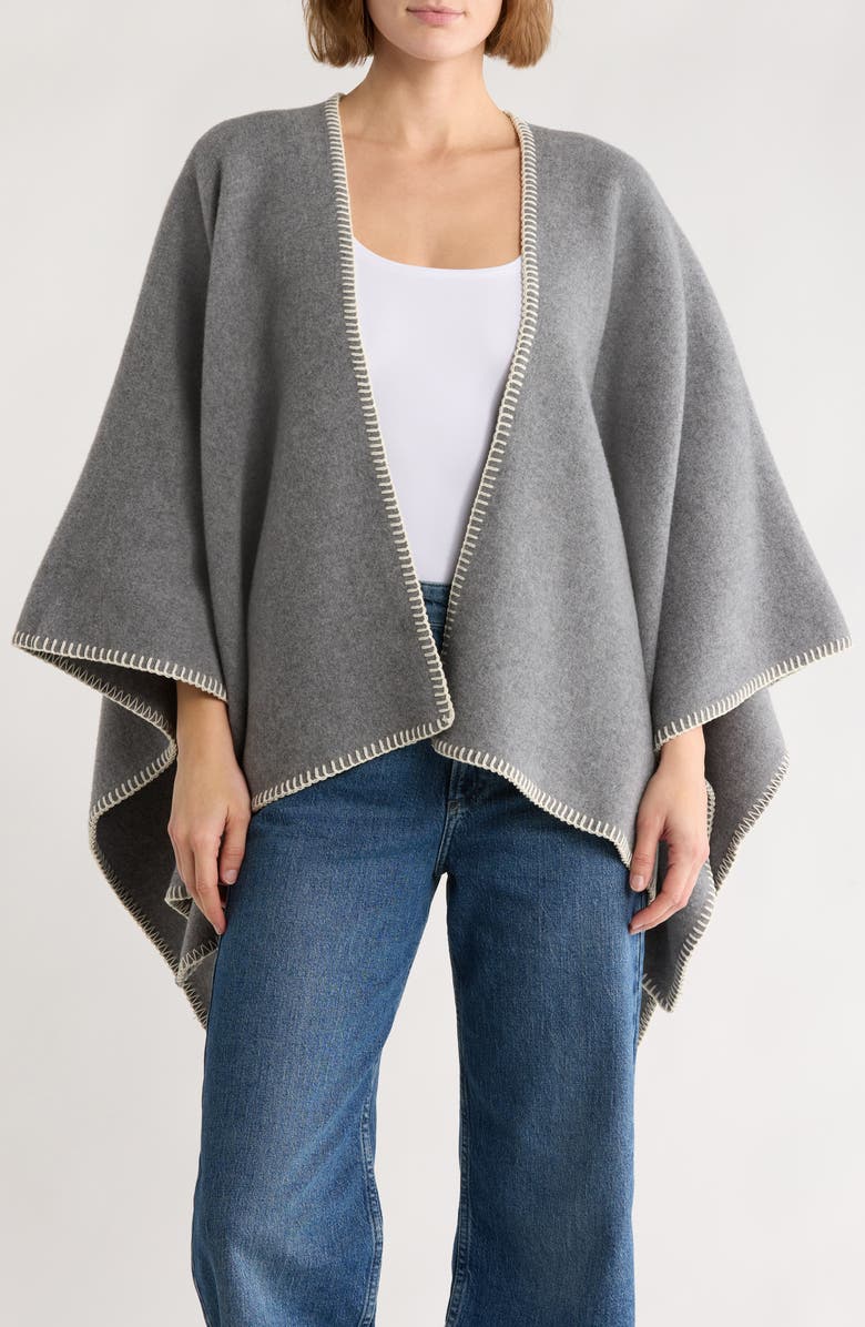 rag & bone Ingrid Blanket Stitch Wool Poncho, Main, color, Midgrey