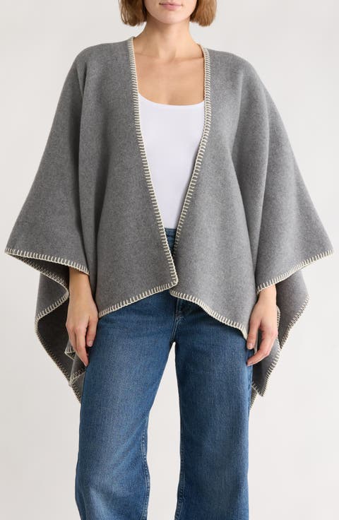 Ingrid Blanket Stitch Wool Poncho