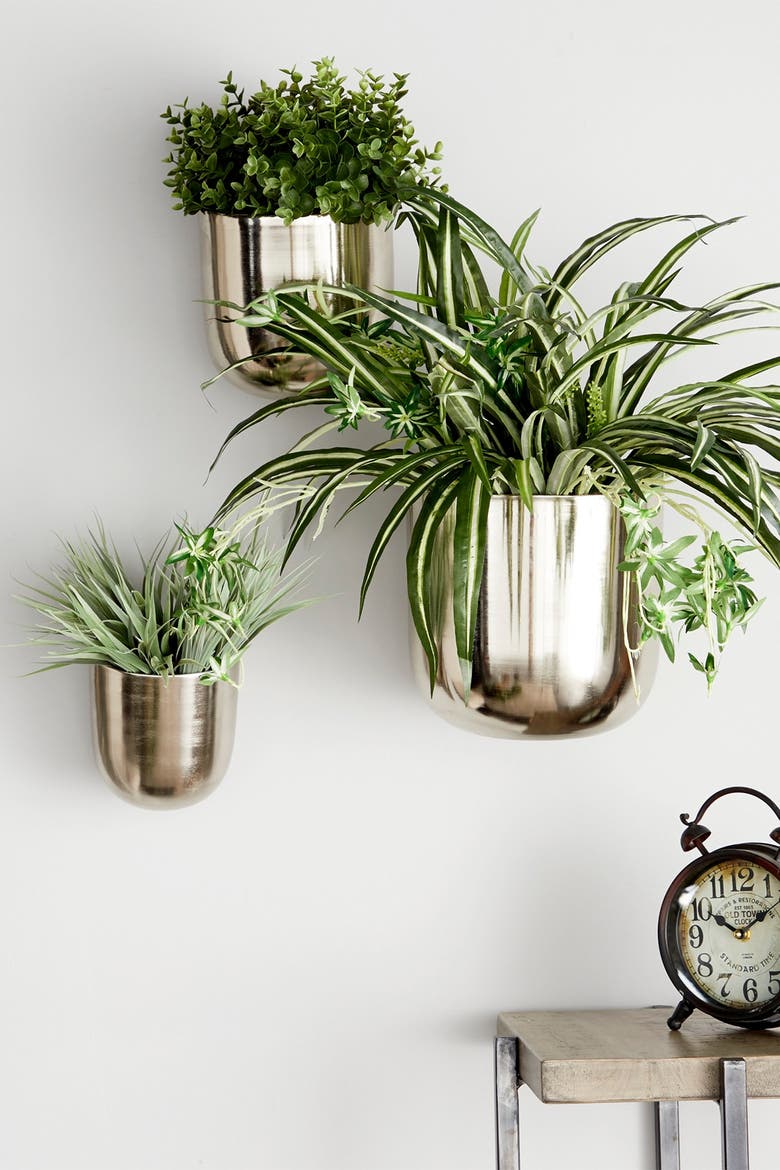 Silvertone Metal Indoor & Outdoor Floating Wall Planter - Set of 3, Alternate, color, SILVER