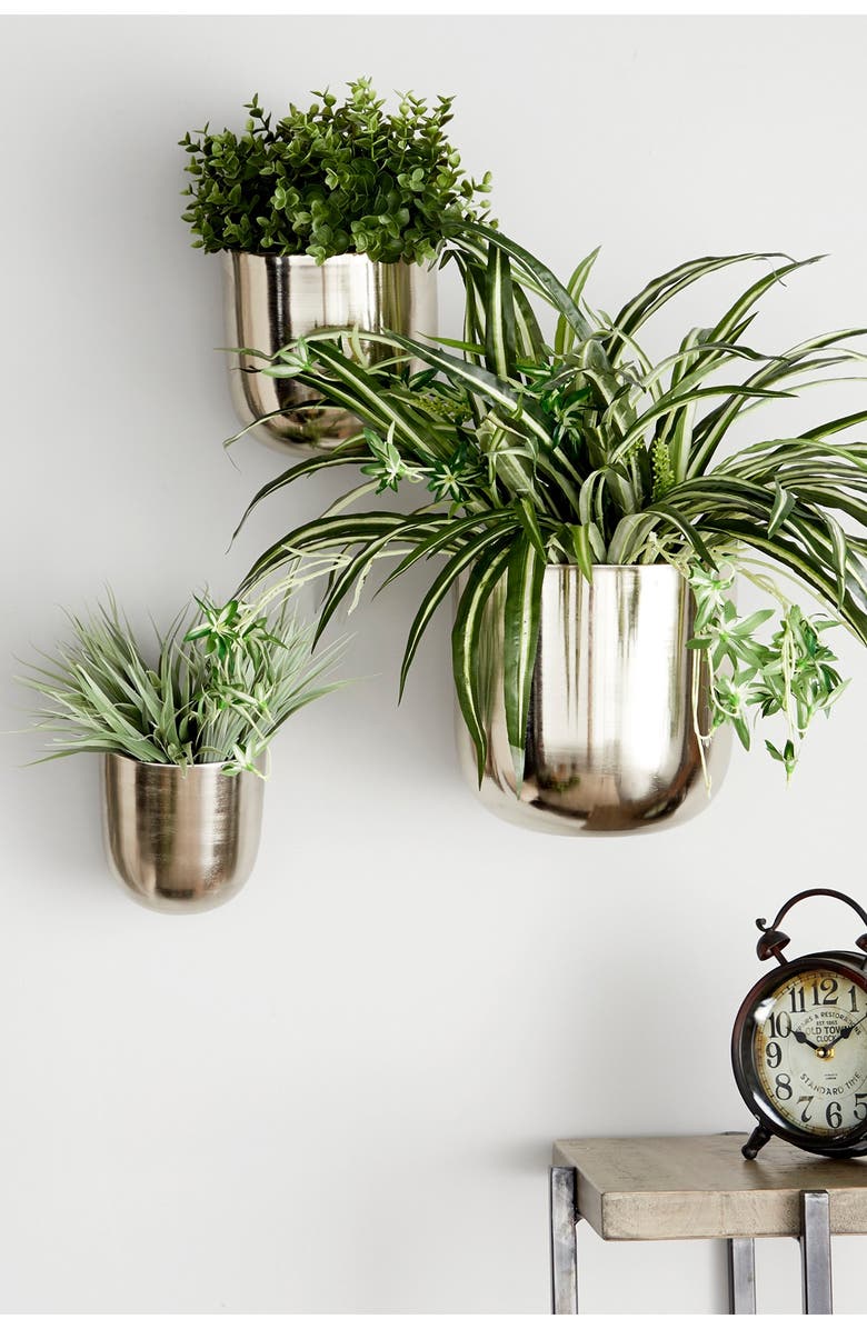 VIVIAN LUNE HOME Silvertone Metal Indoor & Outdoor Floating Wall Planter - Set of 3, Alternate, color,