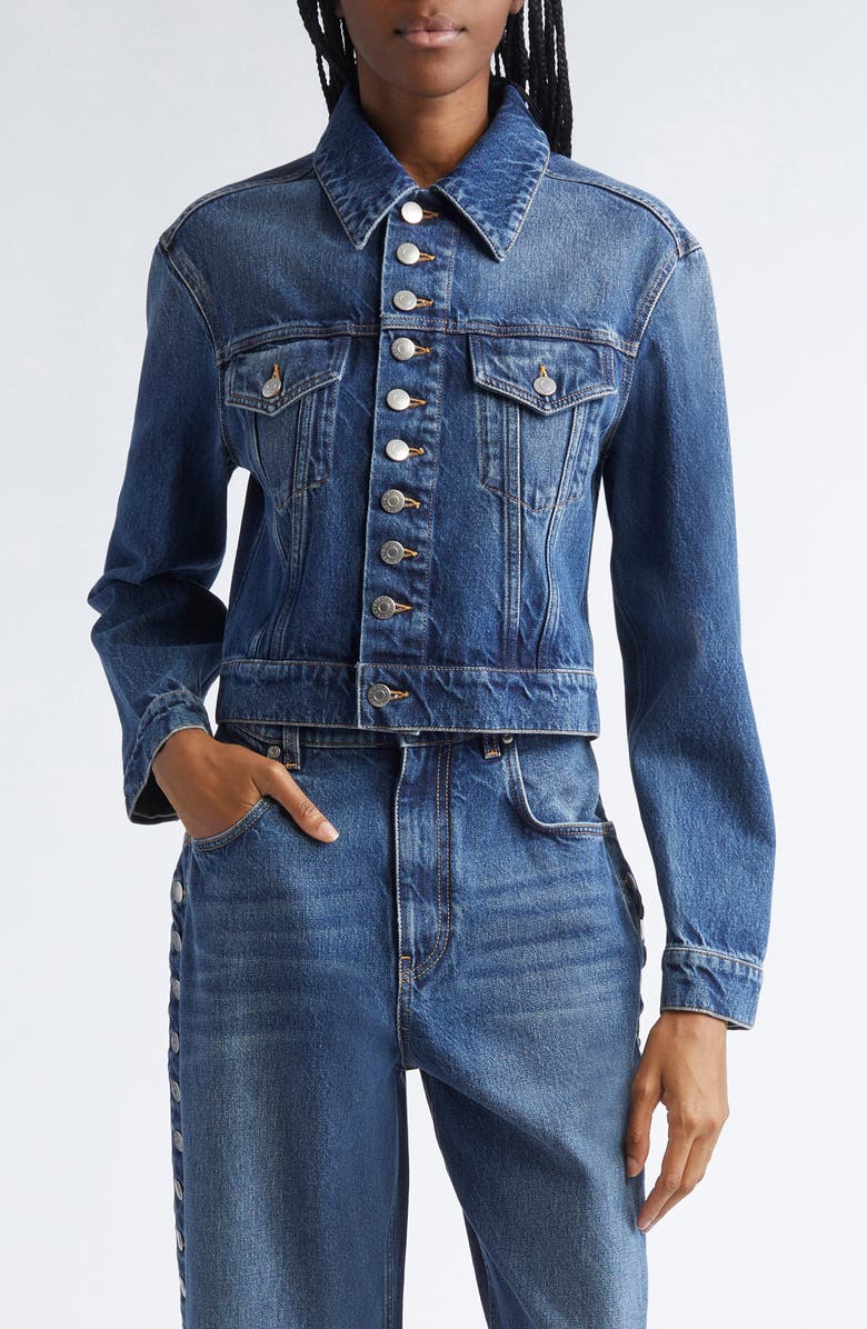 Stella McCartney Button-Up Denim Jacket, Main, color, Dark Blue