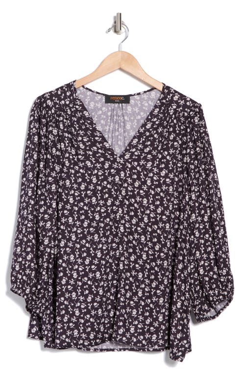Renee C Floral Print V-neck Top In Multi