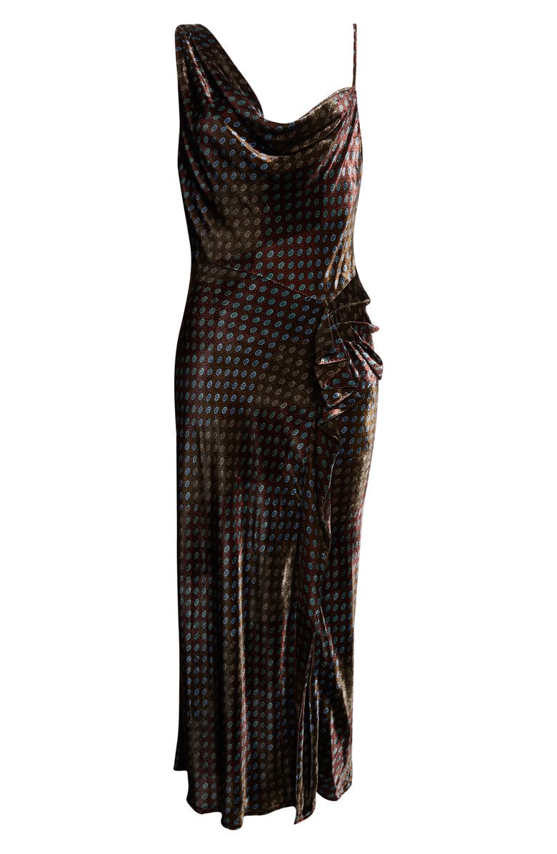 Dries Van Noten Deyon Draped Velvet Midi Dress, Alternate, color, Khaki