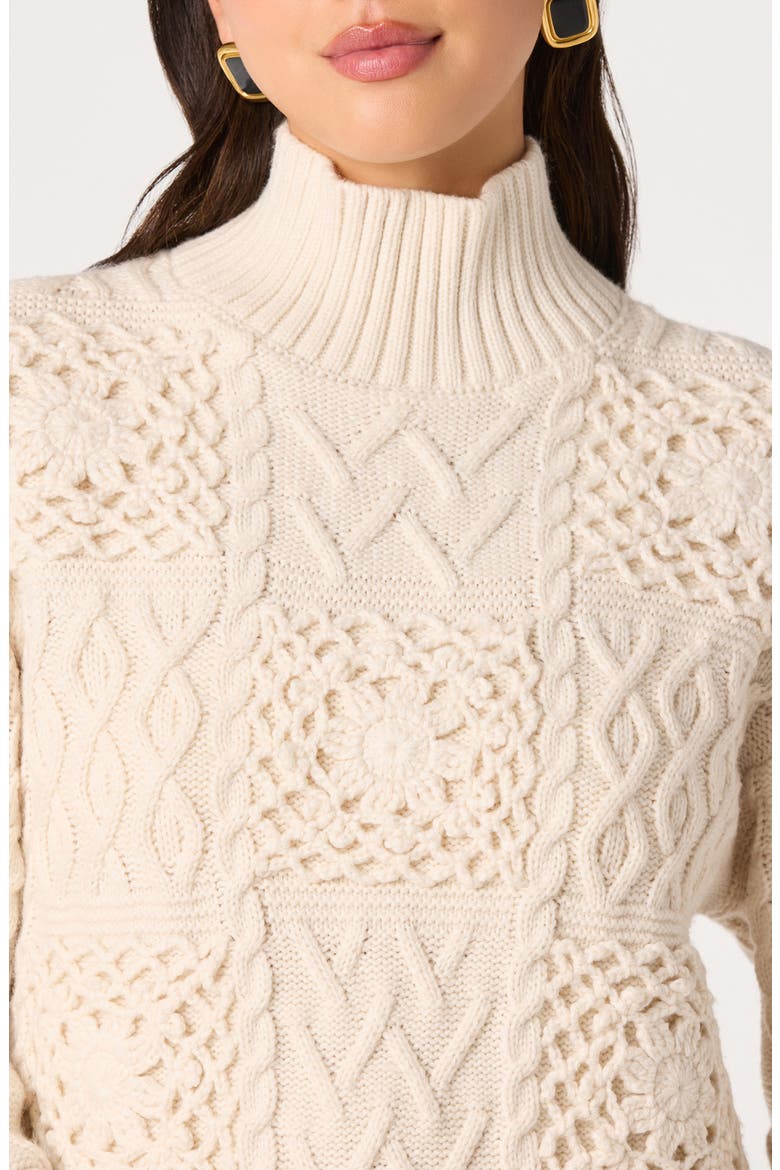 Fiala Cable & Crochet Mock Neck Sweater, Alternate, color, IVORY