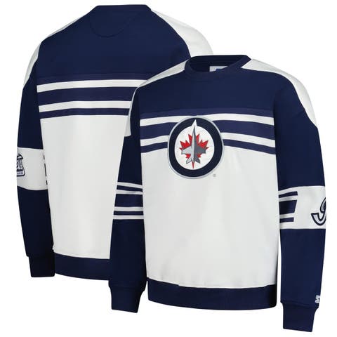 Men's Starter  White Winnipeg Jets Defense Fleece Crewneck Pullover Sweatshirt