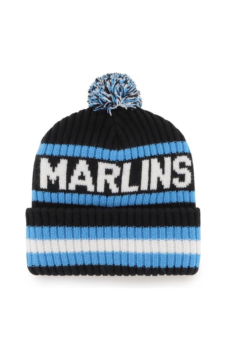 '47 Men's '47 Black Miami Marlins Bering Cuffed Knit Hat with Pom, Alternate, color,