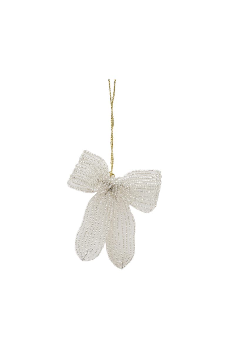 Ribbon Beaded Silver Christmas Tree Ornament, Main, color, White
