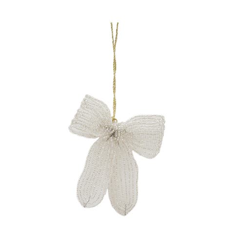 Ribbon Beaded Silver Christmas Tree Ornament