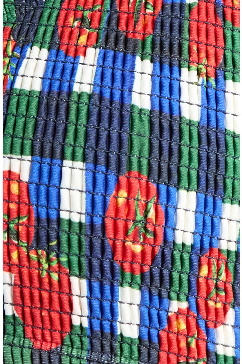 Smocked Puff Sleeve Bikini Top, Alternate, color, GINGHAM TOMATOES BLUE/ GREEN