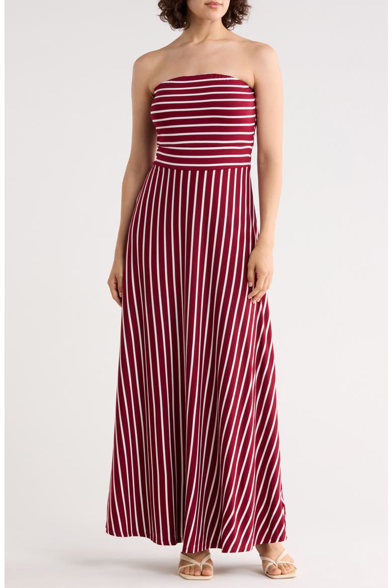 WEST KEI Striped Strapless Maxi Dress, Main, color, WINE STRIPE