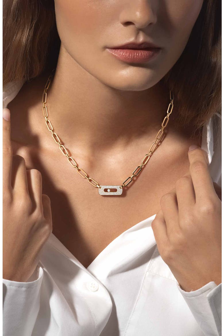 My Move Paperclip Pavé Diamond Pendant Necklace, Alternate, color, YELLOW GOLD