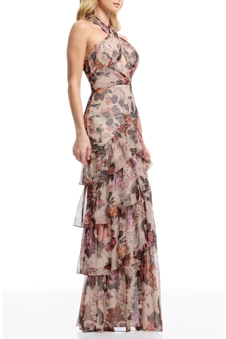 Maya Cutout Halter Evening Gown, Alternate, color, CHAMPAGNE MULTI
