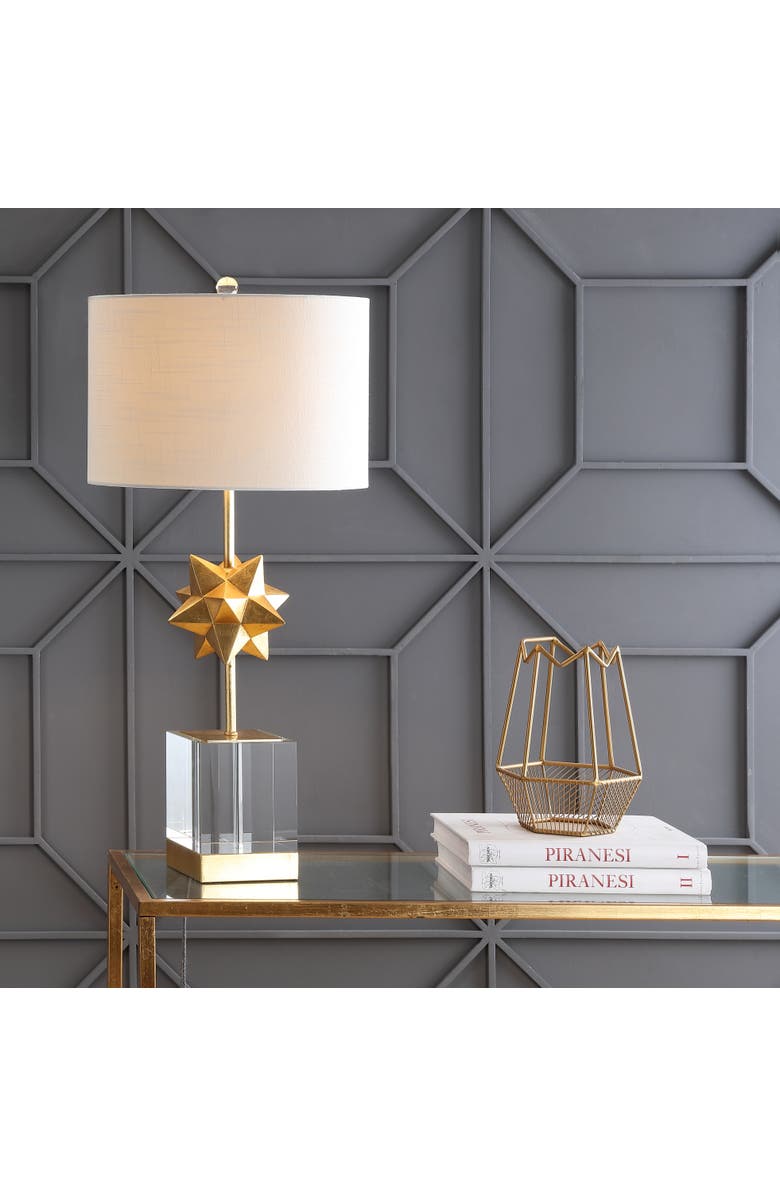 JONATHAN Y Estelle 32" LED Metal/Crystal Table Lamp, Clear/Gold Leaf, Alternate, color, Clear/Gold