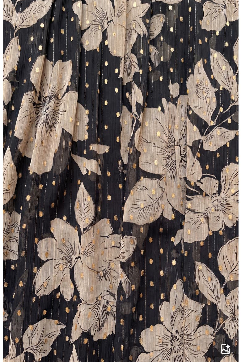 Metallic Floral Chiffon Midi Dress, Alternate, color, BLACK TAUPE