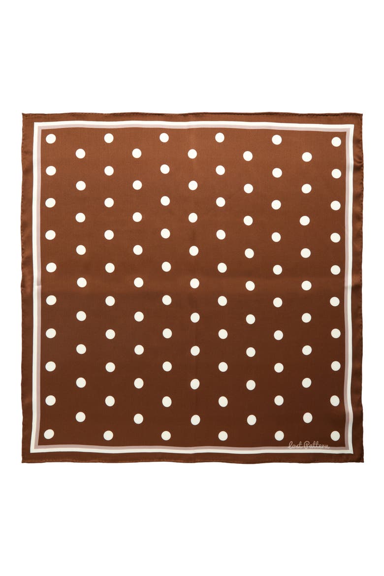 Retro Polka Dot Silk Square Bandana, Main, color, COFFEE