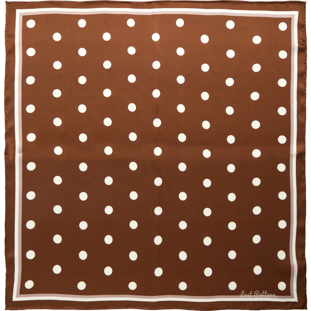 Lost Pattern Retro Polka Dot Silk Square Bandana In Brown
