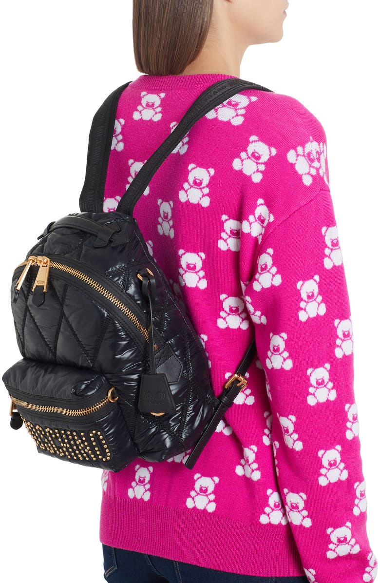 Moschino Quilted Nylon Backpack, Alternate, color,