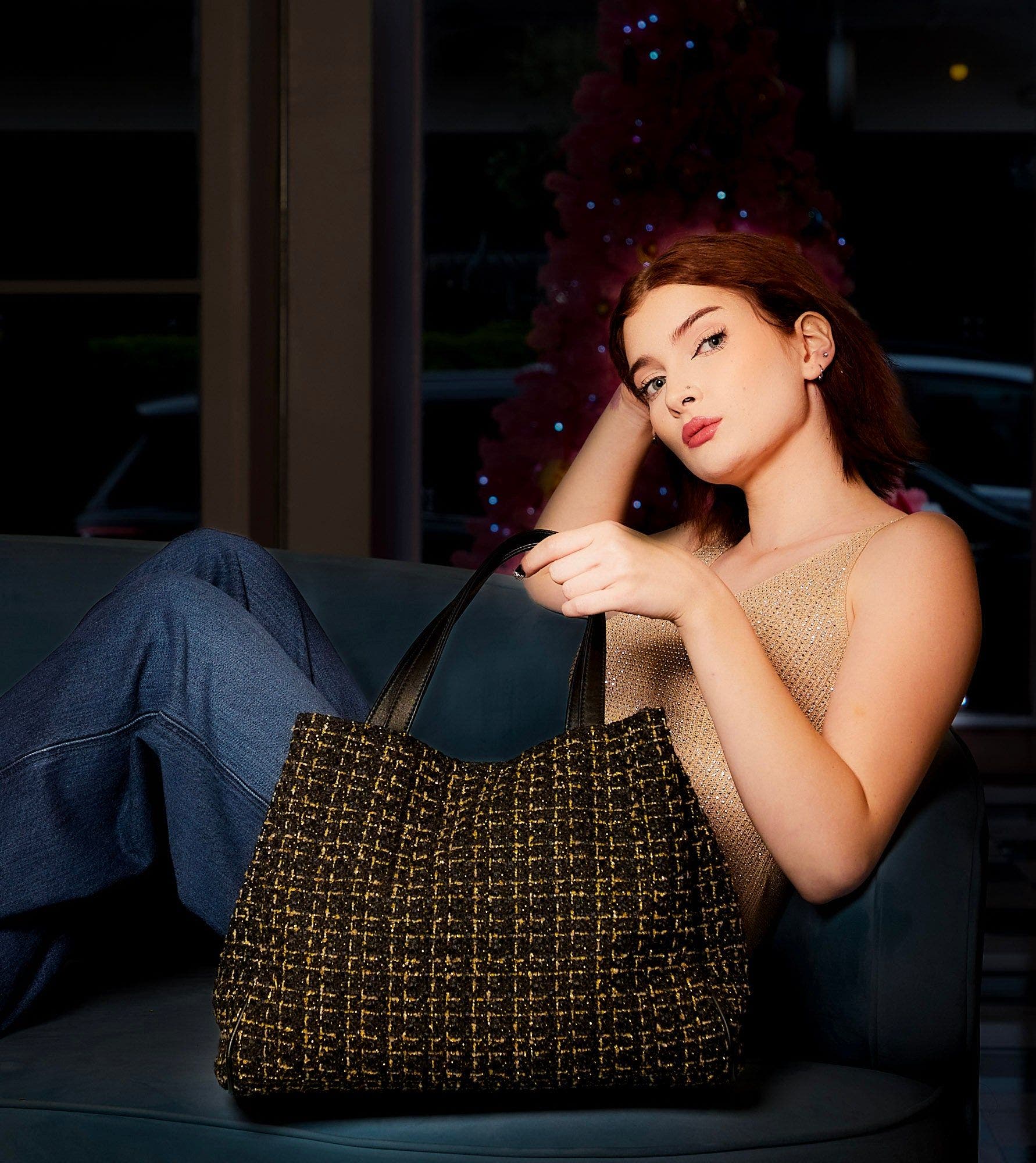 The Delilah Tweed Bag, Alternate, color, Black & Gold