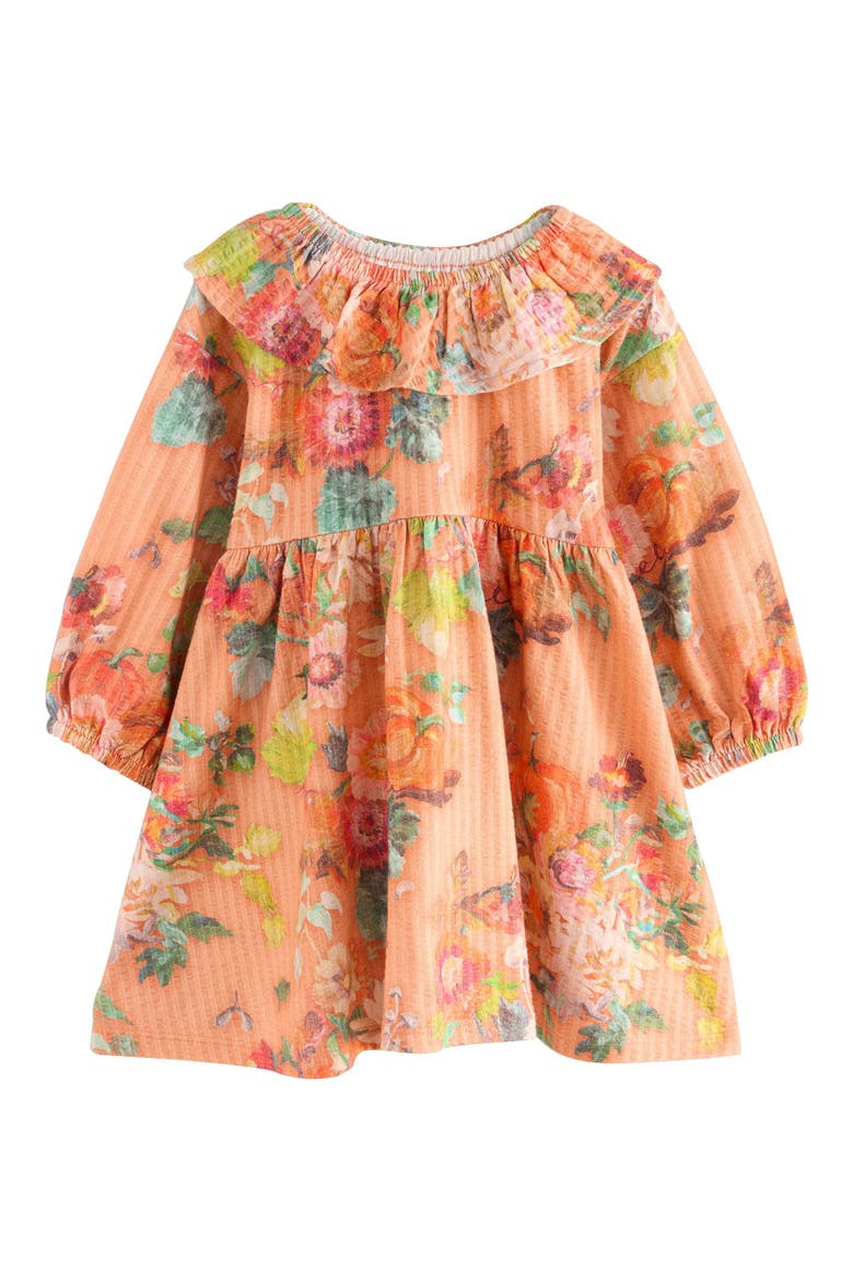 Kids' Floral Long Sleeve Cotton Seersucker Dress, Main, color, ORANGE