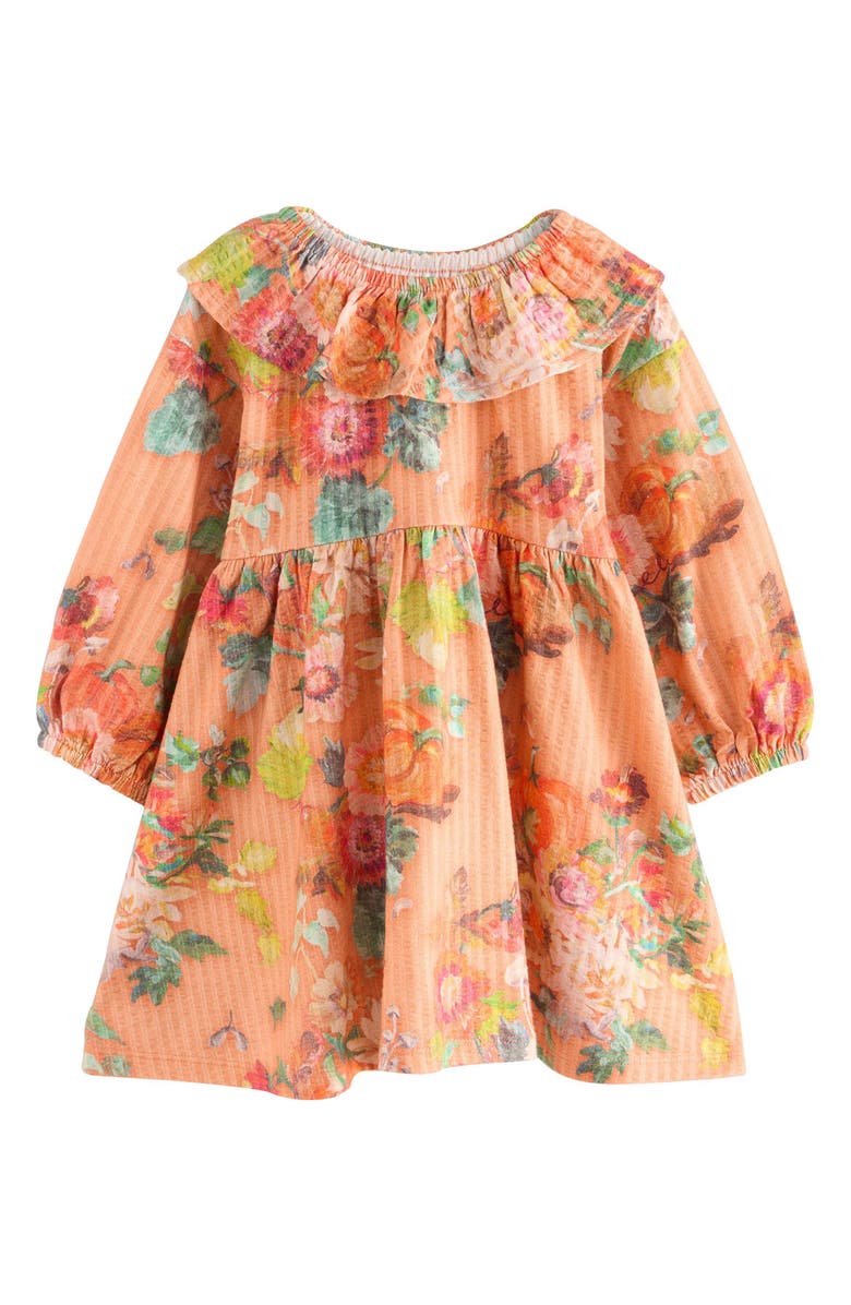 NEXT Kids' Floral Long Sleeve Cotton Seersucker Dress, Main, color, Orange