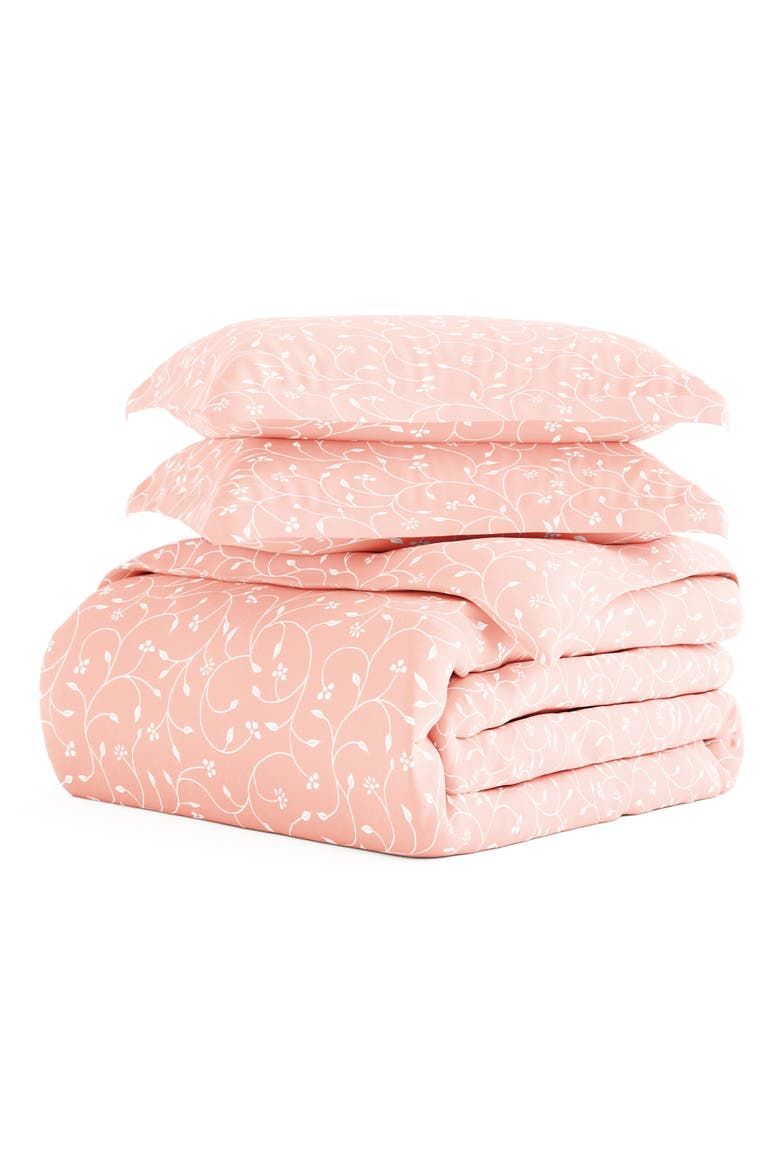 Home Spun Premium Ultra Soft Pink Buds Pattern 3-Piece Duvet Cover Set, Main, color, PINK