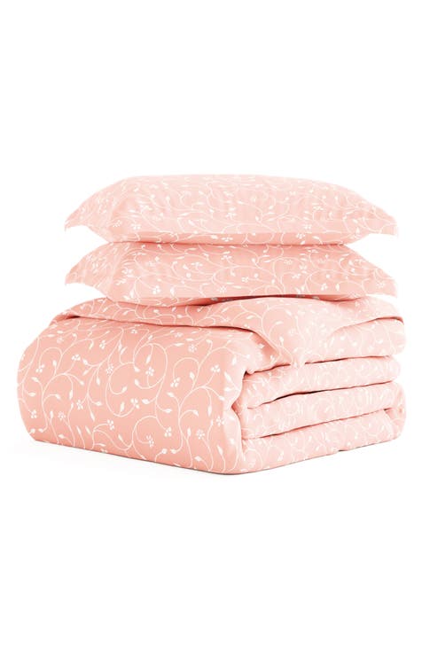 Home Spun Premium Ultra Soft Pink Buds Pattern 3-Piece Duvet Cover Set