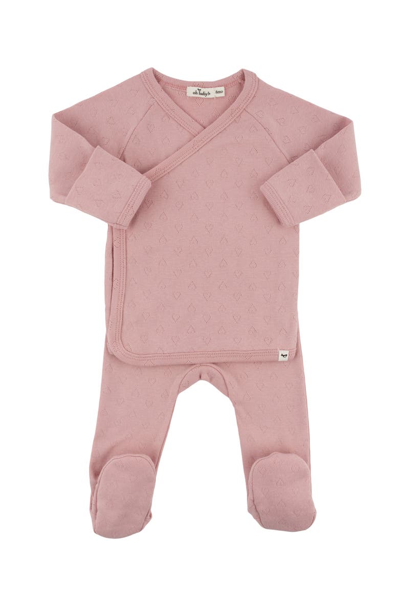 Hearts Pointelle Wrap Top Set, Main, color, Blush