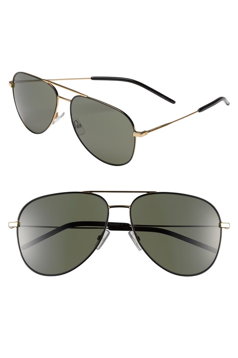 59mm Aviator Sunglasses, Main, color, SHINY BLACK