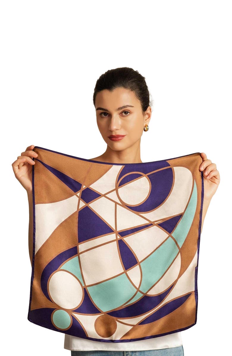 SILKSILKY Pure silk colored square scarf, Alternate, color, Brown