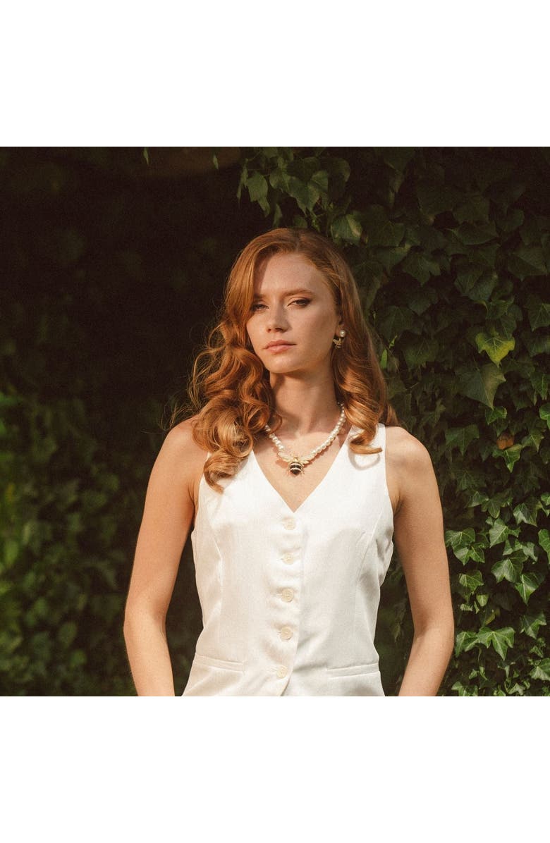 Bill Skinner Studio Bejewelled Pearl Bee Necklace, Alternate, color, Bee