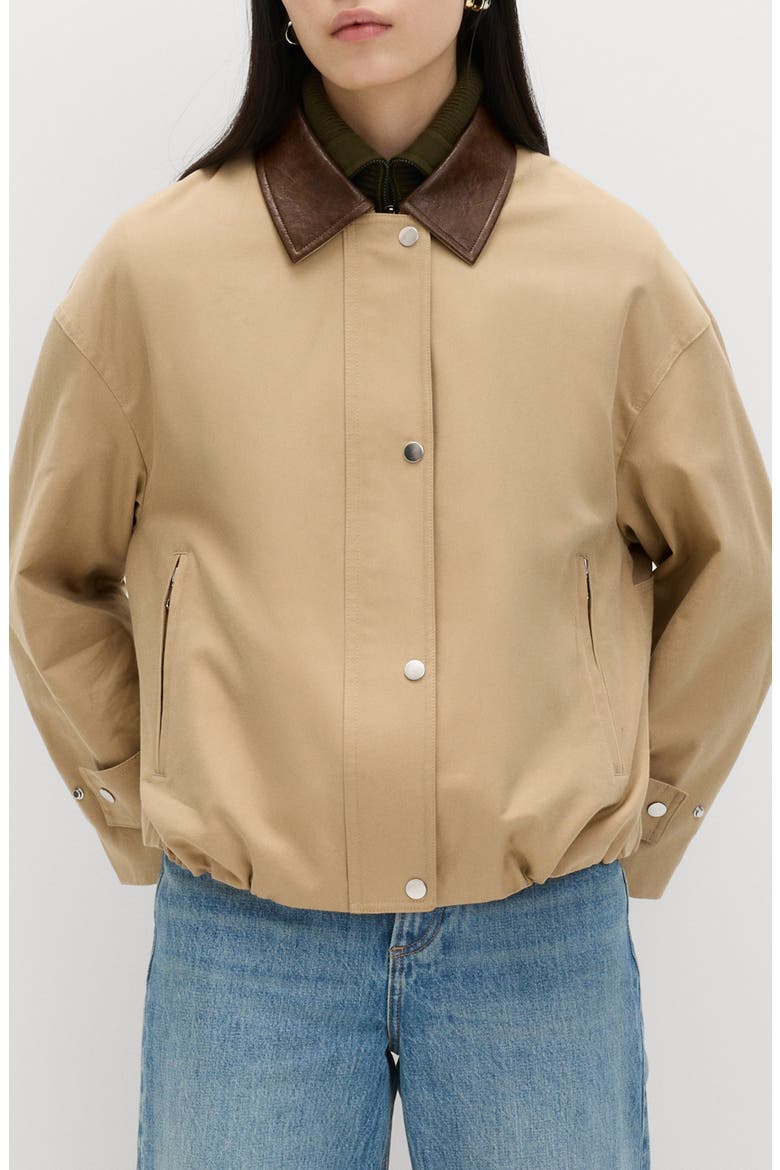 Cotton Blend Twill Bomber Jacket, Main, color, LIGHT CARAMEL BROWN