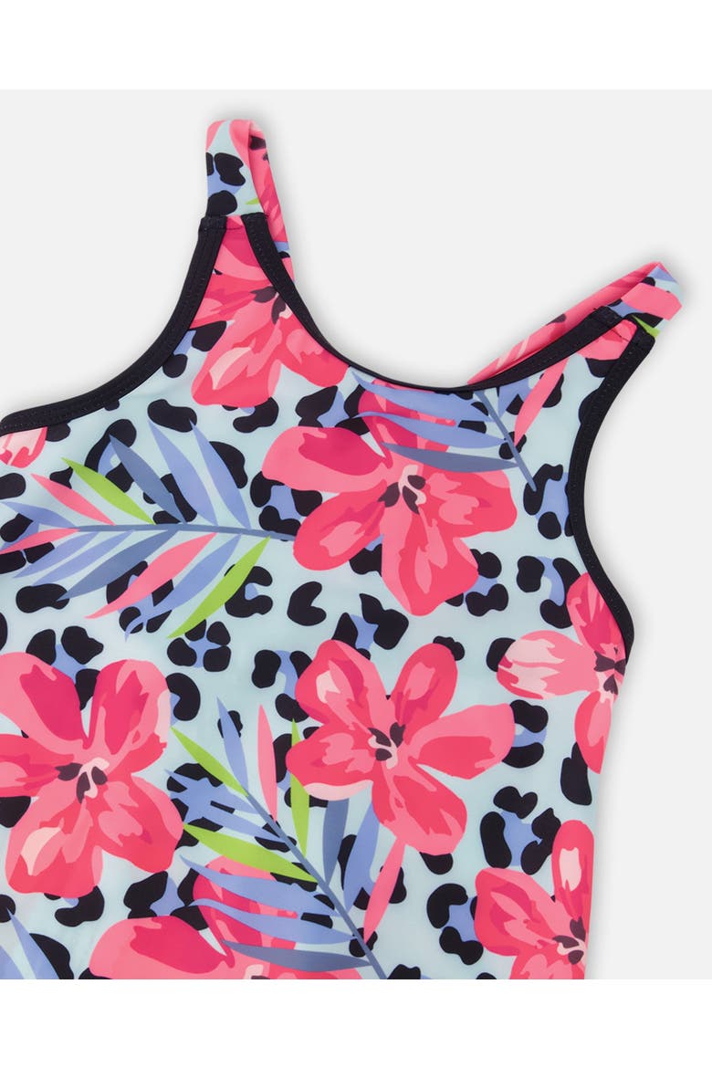 Sleeveless Floral and Leopard Swim Beach Dress, Alternate, color, Blue Floral and Leopard Print