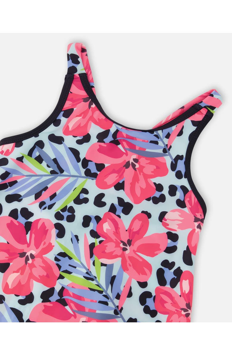 Deux par Deux Sleeveless Floral and Leopard Swim Beach Dress, Alternate, color, Blue Floral And Leopard Print
